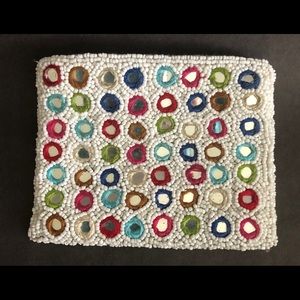 White Beaded and Mirrored Coin Purse